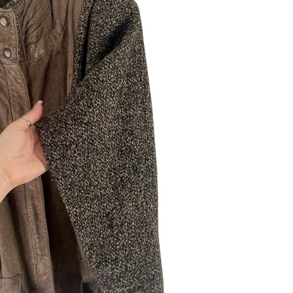 Winlit Vintage 90s Women's Size Small Wool Leather Brown Bomber Moto Jacket - Picture 6 of 13
